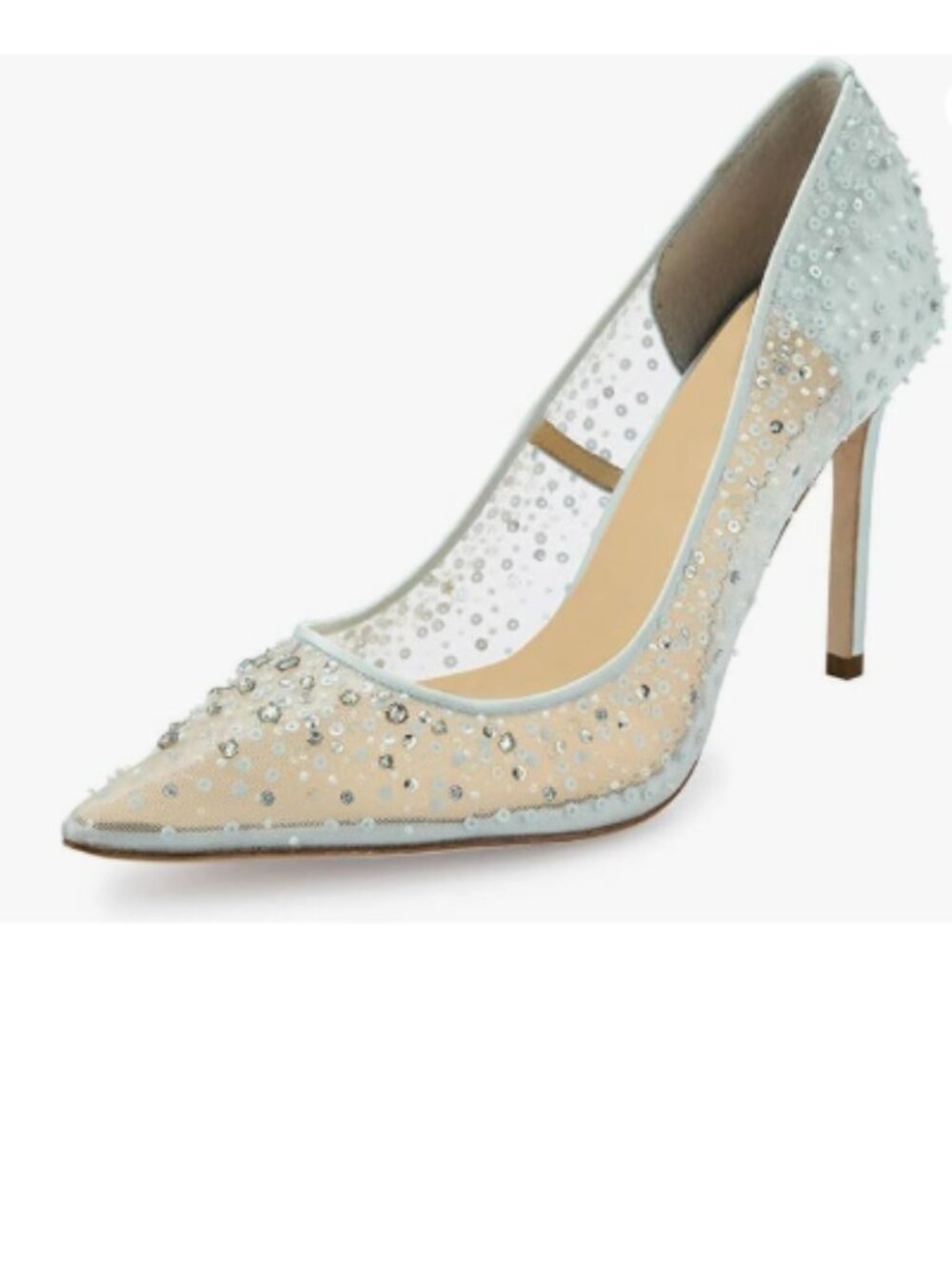 XYD Sky Blue Sequins Rhinestones Studded Stiletto High Heels Mesh Pumps for Wome